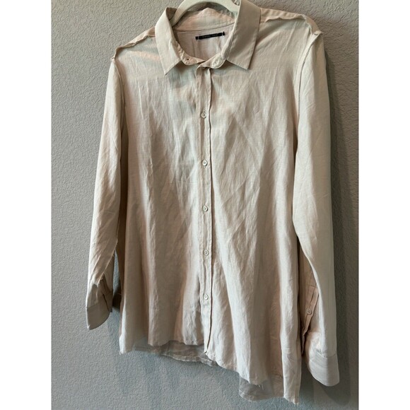 BRAZEAU TRICOT Women’s Sz 3 Light Champagne Boyfriend Long Silk Blend Top - Picture 3 of 7